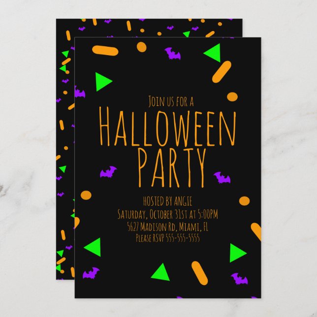 Invitación Neon Halloween Sprinkles fiesta de cumpleaños (Anverso / Reverso)