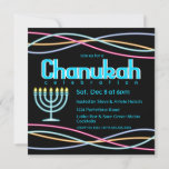 Invitación Neon Hanukkah Fiesta<br><div class="desc">Celebra Chanukah con esta invitación de neón estilo retro. Luces de neón y menorahs de neón.</div>