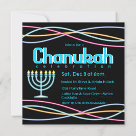 Invitación Neon Hanukkah Fiesta