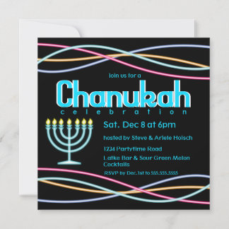 Invitación Neon Hanukkah Fiesta