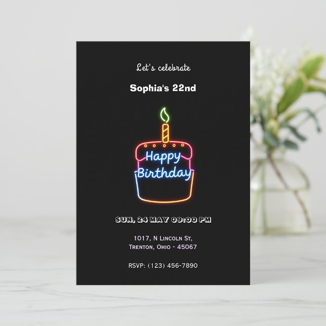 Invitación Neon Happy Birday Cake Design - Diversión y vibran (Subido por el creador)