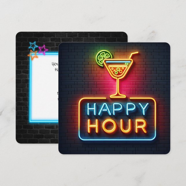 Invitación Neon Happy Hour Fiesta (Anverso / Reverso)