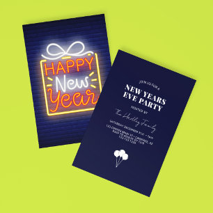 Invitación Neon Happy New Years Eve Fiesta