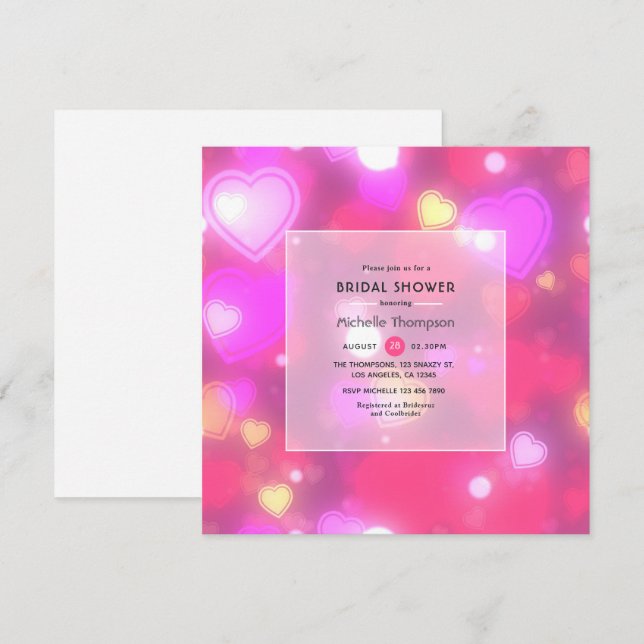 Invitación Neon Hearts Bridal Shower (Anverso / Reverso)