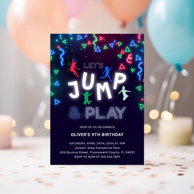 Invitación Neon Jump Trampoline Kids Birthday Fiesta (Subido por el creador)