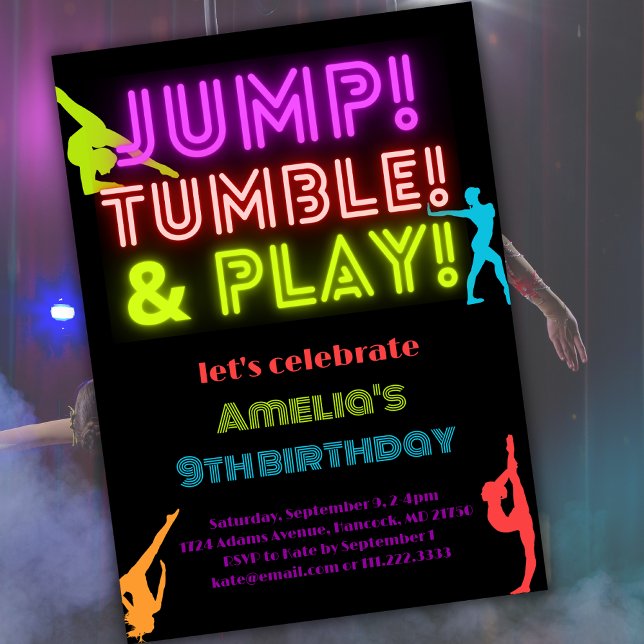Invitación Neon Jump Trumble Juega cualquier gimnasia de cump (Subido por el creador)