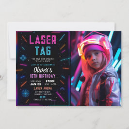 Invitación Neon Laser Tag Birthday Photo Invitation