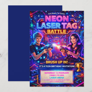 Invitación Neon Laser Tag Bruh You en Cumpleaños de Adolescen