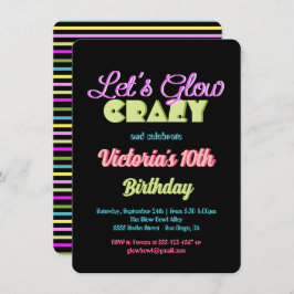 Invitación Neon Let's Glow Crazy Birthday Party