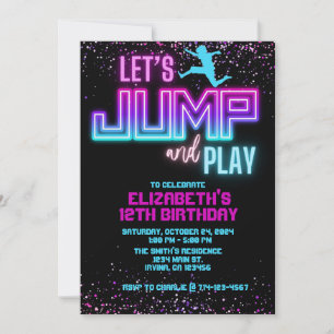 Invitación Neon Let's Jump and Play Birthday Invite Template