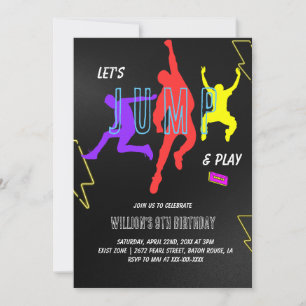 Invitación Neon Let's Jump Kids Birthday Fiesta