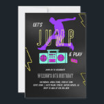 Invitación Neon Let's Jump Kids Birthday Fiesta<br><div class="desc">Para una personalización más avanzada de este diseño,  simplemente seleccione el botón "Personalizar o Editar usando la herramienta de diseño" de arriba. Desplácese hacia abajo y haga clic en esta colección para buscar elementos coincidentes.</div>