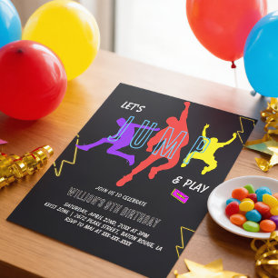 Invitación Neon Let's Jump Kids Birthday Fiesta
