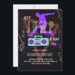 Invitación Neon Let's Jump Kids Birthday Fiesta<br><div class="desc">Para una personalización más avanzada de este diseño,  simplemente seleccione el botón "Personalizar o Editar usando la herramienta de diseño" de arriba. Desplácese hacia abajo y haga clic en esta colección para buscar elementos coincidentes.</div>