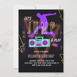 Invitación Neon Let's Jump Kids Birthday Fiesta