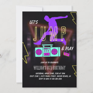 Invitación Neon Let's Jump Kids Birthday Fiesta