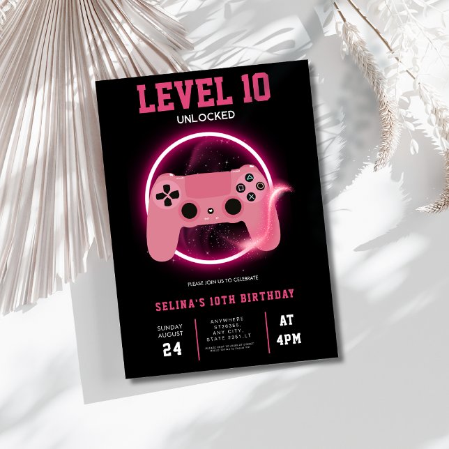 Invitación Neon Level 10 Unlocked video game birthday (Subido por el creador)
