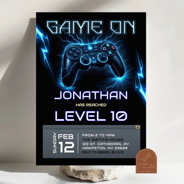 Invitación Neon Lighting Video Game Level Up Cumpleaños (Subido por el creador)