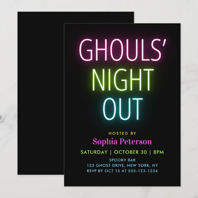 Invitación Neon Lights Ghouls Night Out Halloween Party (Anverso / Reverso)