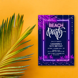 Invitación Neon Lights Palm Beach Fiesta nocturno Cumpleaños