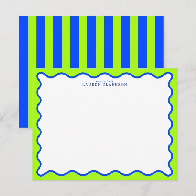 Invitación Neon Lime & Electric Blue Wavy Note Card (Anverso / Reverso)