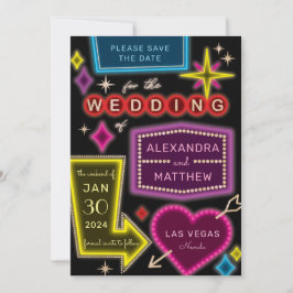 Invitación Neon Marquee Rótulos Las Vegas Guardar la fecha