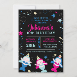 Invitación Neon Mermaid Swim Sea Life Birthday Pool Fiesta