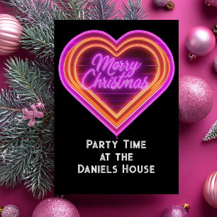 Invitación Neon Merry Christmas Fiesta