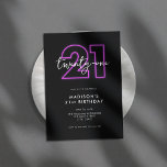 Invitación Neón Minimalista moderno 21 cumpleaños<br><div class="desc">Invitación de 21 años con diseño de tipografía minimalista falsa de neón 21.</div>