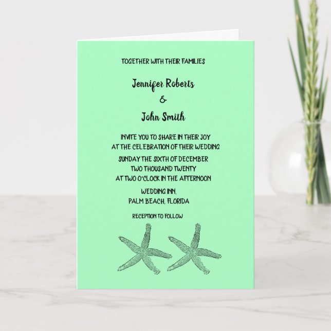Invitación Neon Mint 2020 Patrones Starfish Elegante matrimon (Anverso)