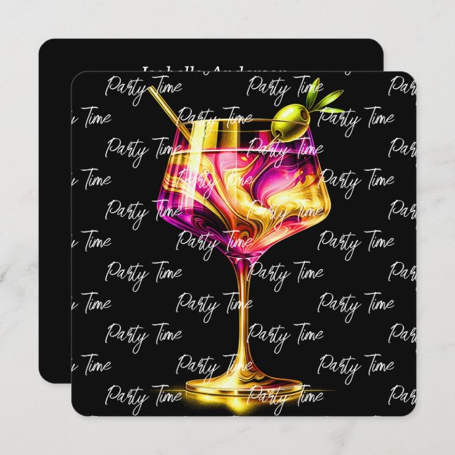 Invitación Neon Modern Fiesta Time Personalizado (Anverso / Reverso)