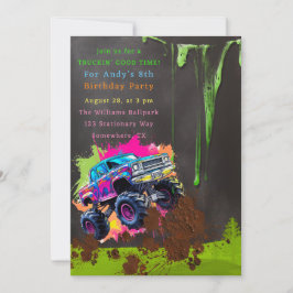 Invitación Neon Monster Truck Boy fiesta de cumpleaños