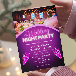 Invitación Neón morado alumbra a Fiesta nocturno Boda moderno
