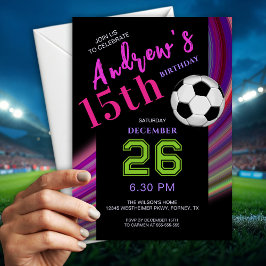 Invitación Neon Multicolor Modern Fancy Soccer Birthday