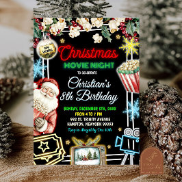 Invitación Neon Navidades Cine Niños de la noche Fiesta de cu