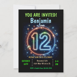 Invitación Neon Number Boy 12º cumpleaños