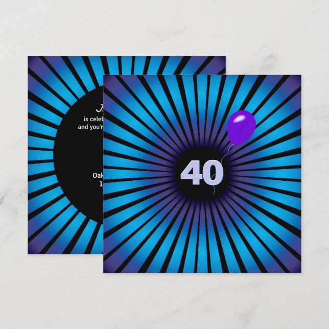 Invitación Neon Optical Illusion 40.º Fiesta de cumpleaños (Anverso / Reverso)