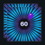 Invitación Neon Optical Illusion 60th Birthday Party<br><div class="desc">Diseño de vórtice de ilusión óptica neón contemporáneo en negro con un globo violeta para la fiesta de cumpleaños número 60</div>