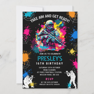 Invitación Neon Paintball Invite - Combat Glow Birthday Party