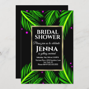 Invitación Neon Palm Leaf Bright Tropical Bridal Shower