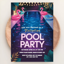 Invitación Neon Palm Springs Pool Party Birthday