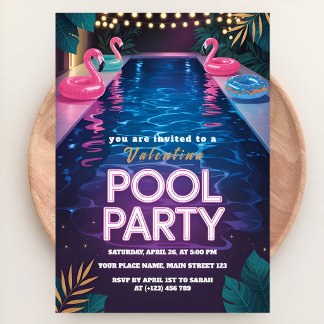 Invitación Neon Palm Springs Pool Party Birthday