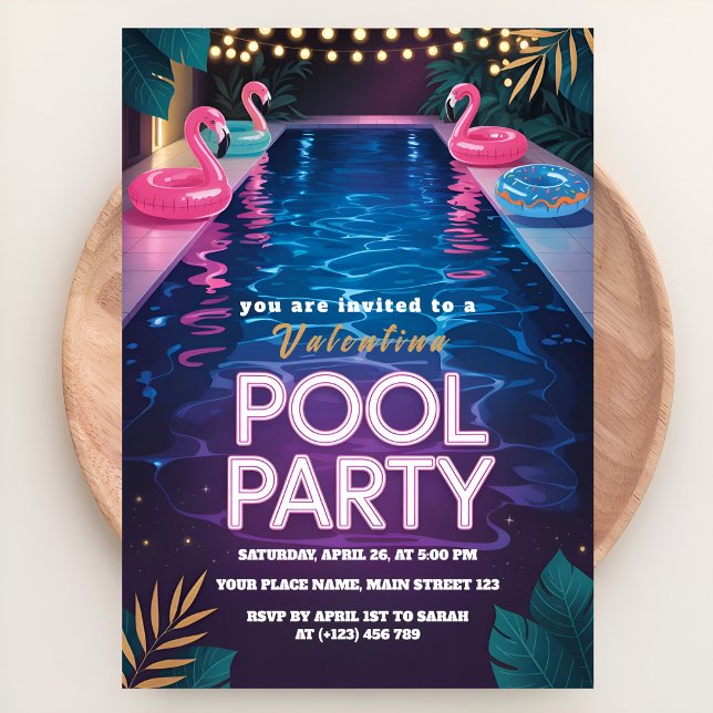 Invitación Neon Palm Springs Pool Party Birthday (Subido por el creador)