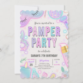 Invitación Neon Pamper Spa Fiesta Cumpleaños