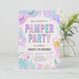 Invitación Neon Pamper Spa Fiesta Cumpleaños