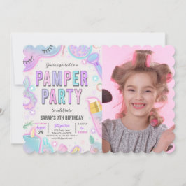 Invitación Neon Pamper Spa Fiesta Fotos de cumpleaños