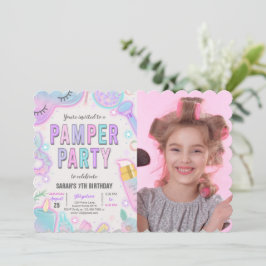 Invitación Neon Pamper Spa Fiesta Fotos de cumpleaños