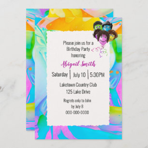 Invitación Neon People Balloons Birthday Party