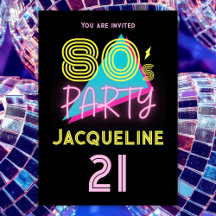 Neon Pink 21º cumpleaños Fiesta editable Retro 80