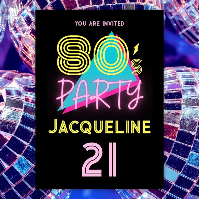 Invitación Neon Pink 21º cumpleaños Fiesta editable Retro 80 (Subido por el creador)